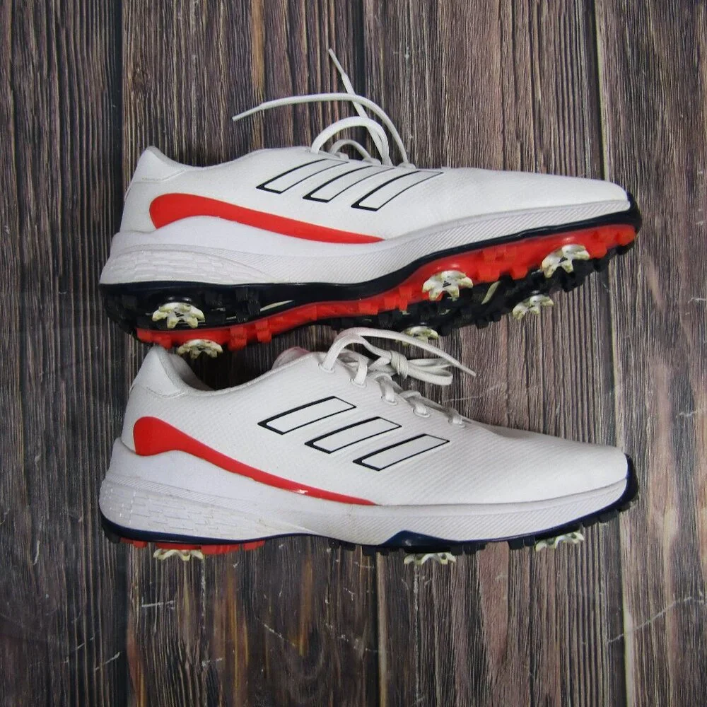 Adidas Golf Shoes Mens Size 12 White Red Navy Spiked Cleats Lightstrike